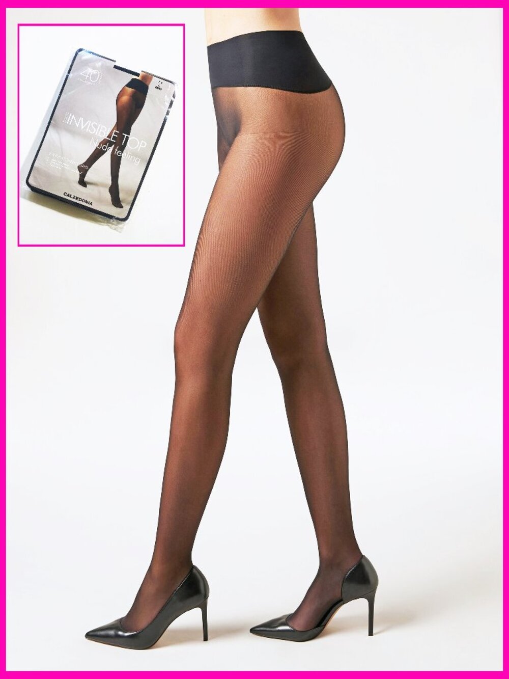 NEW CALZEDONIA LARGE BLACK SEAMLESS PANTYHOSE / SHEER TIGHTS